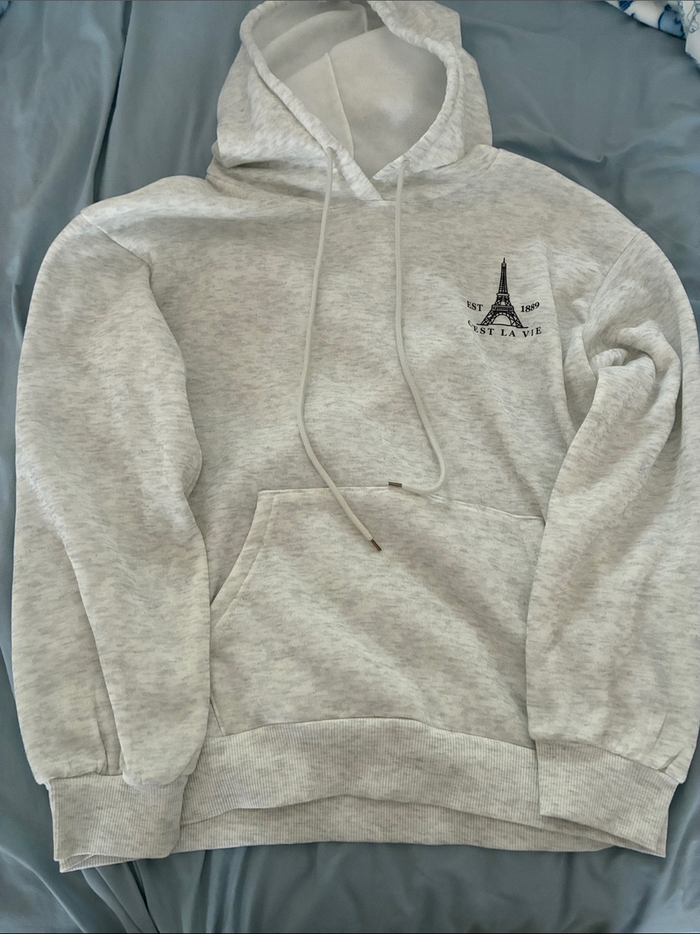 Light Gray Women’s Hoodie with Eiffel Tower Graphic